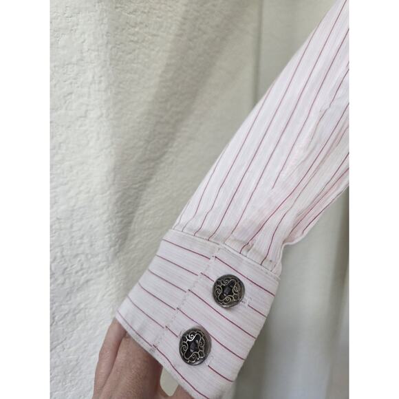 Old Frontier Clothing Co. Western Cream Red Stripe Club Collar Shirt Men's Small - Picture 8 of 14